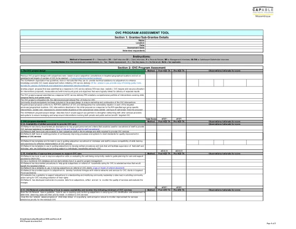 CAP Mozambique - OVC Program Assessment Tool
