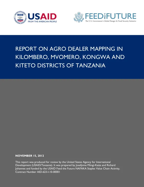 Report on Agro Dealer Mapping in Kilombero, Mvomero, Kongwa and Kiteto Districts of Tanzania