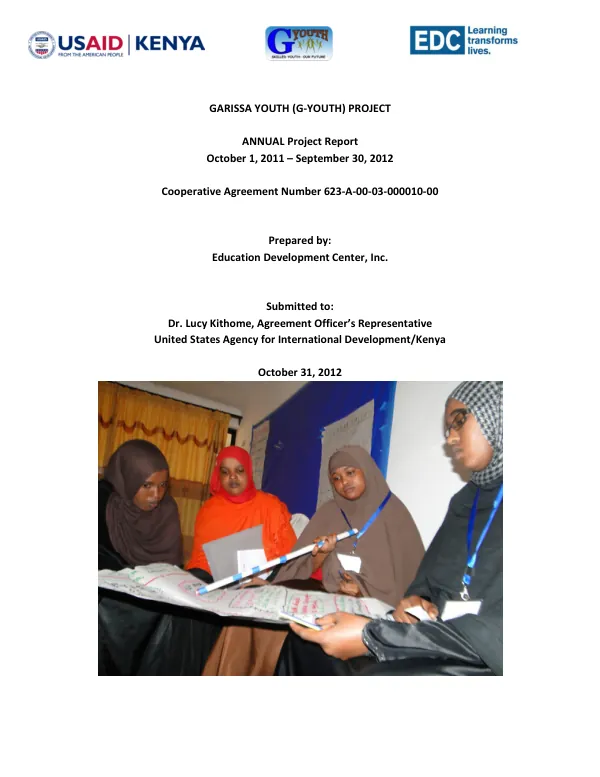 GARISSA YOUTH (G-YOUTH) PROJECT ANNUAL Project Report October 1, 2011 – September 30, 2012