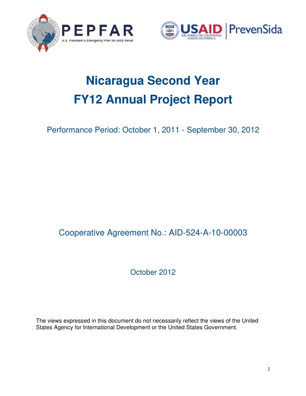 PrevenSida.Nicaragua Second Year FY12 Annual Project Report