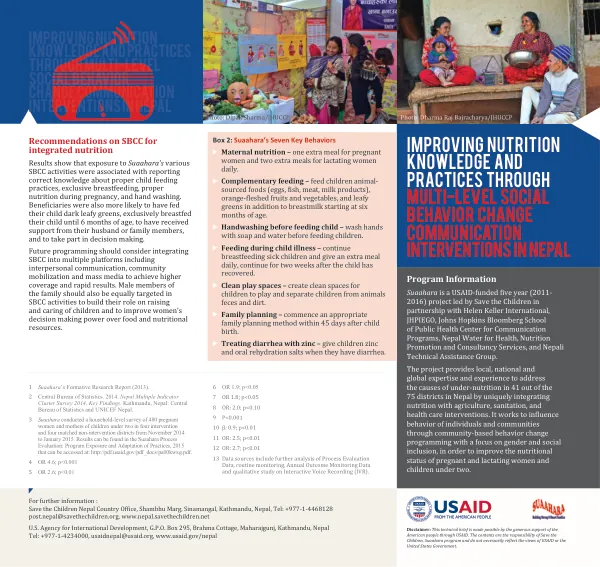 Improving Nutrition knowledge And Practices Through Multi-level Social Behavior Change Communication Interventions In Nepal