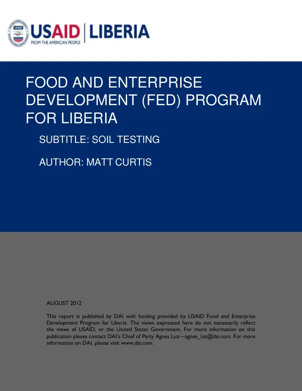 Food and Enterprise Development (FED) Program for Liberia: Soil Testing