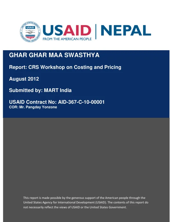 Report: CRS Workshop on Costing and Pricing