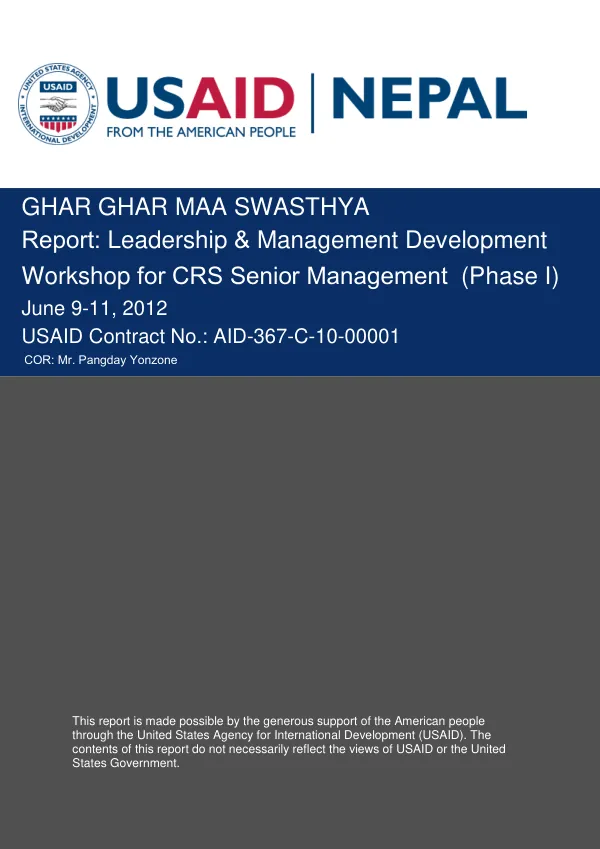Report: Leadership & Management Development Workshop for CRS Senior Management (Phase I)