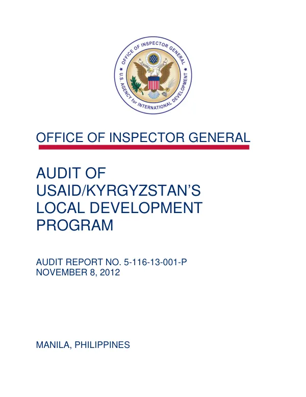 Audit of USAID/Kyrgyzstan"s local development program