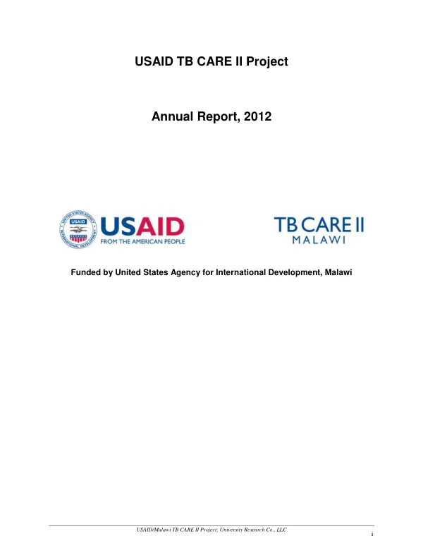 USAID TB CARE II Malawi Annual Report, 2012