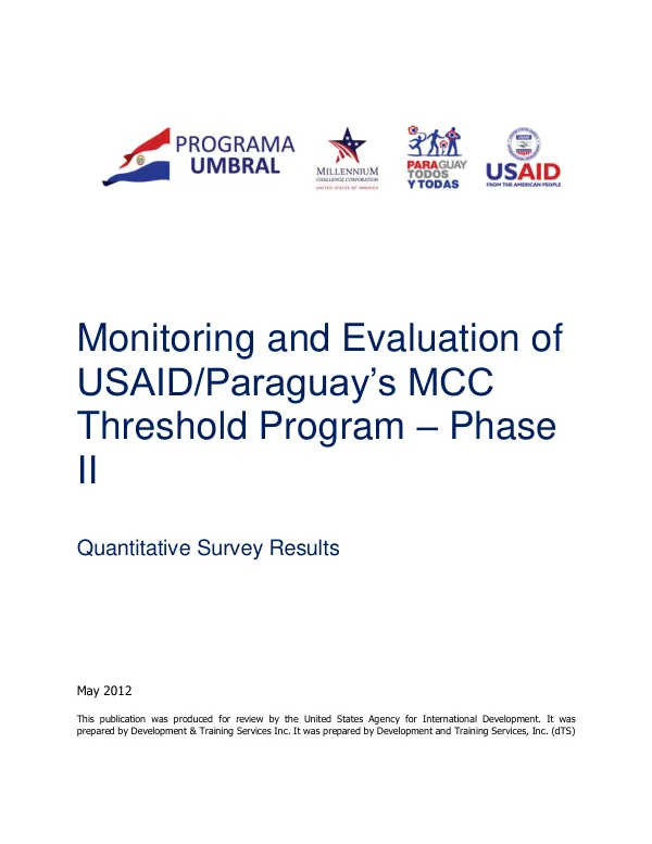Monitoring and Evaluation of USAID/Paraguay’s MCC Threshold Program – Phase II: Quantitative Survey Results