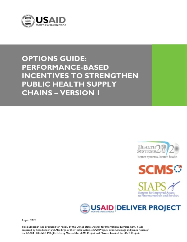Options Guide: Performance-Based Incentives to Strengthen Public Health Supply Chains – Version 1