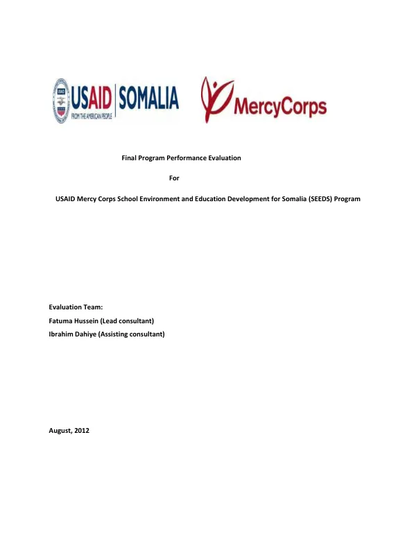 Final program performance evaluation for USAID Mercy Corps school environment and education development for Somalia (SEEDS) program