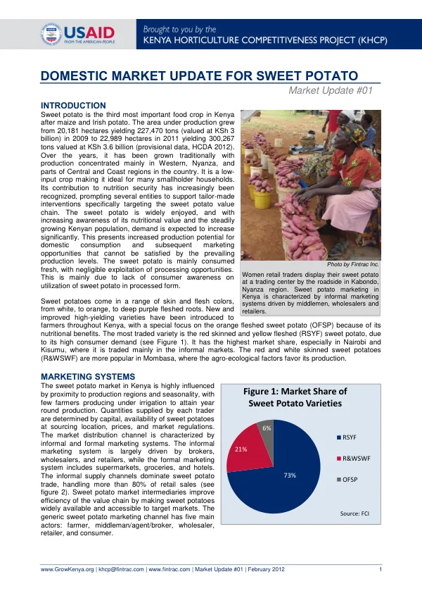 KHCP Domestic Market Update for Sweet Potato: Market Update #1