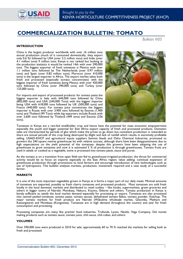 KHCP Commercialization Bulletin #5: Tomato
