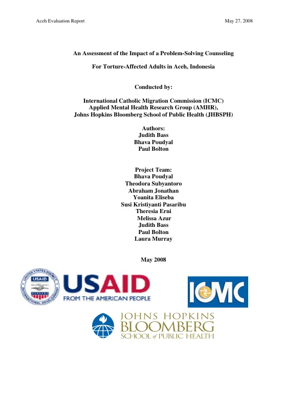 An assessment of the impact of a problem-solving counseling for torture-affected adults in Aceh, Indonesia