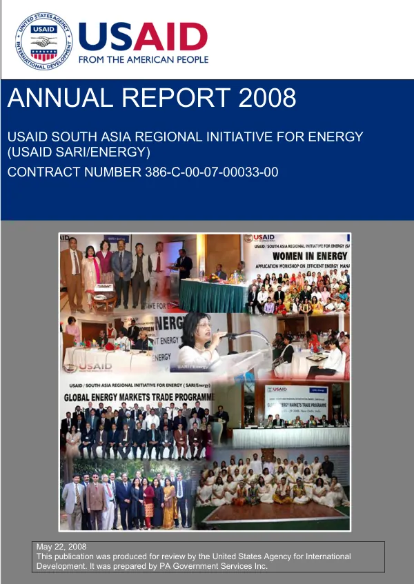 Annual report 2008 : USAID South Asia regional initiative for energy (USAID SARI/energy), contract number 386-C-00-07-00033-00