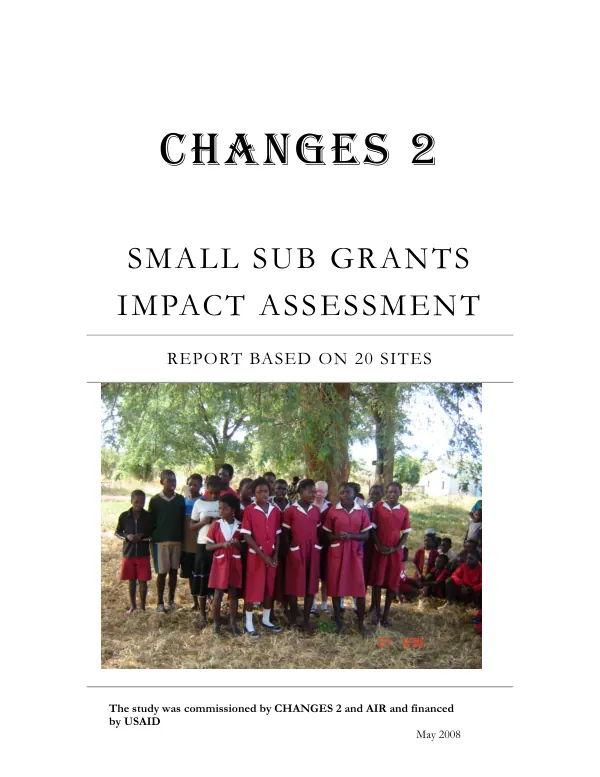 CHANGES 2 : small sub grants impact assessment -- report based on 20 sites