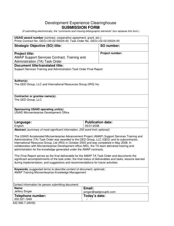 Support services training & adminisrative task order : close-out report
