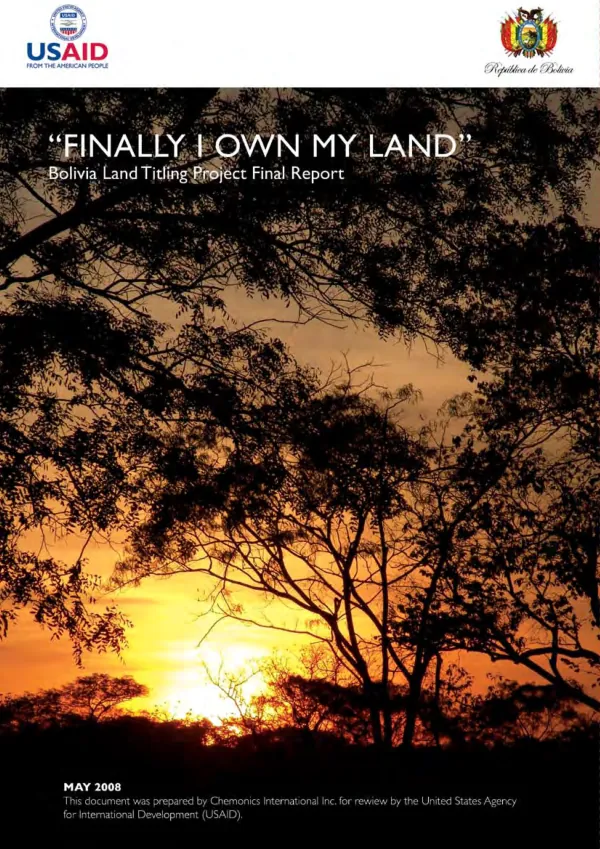 "Finally I own my land" : Bolivia land titling project final report municipal integrado