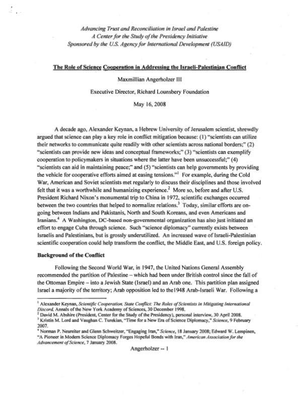 The role of science cooperation in addressing the Israeli-Palestinian conflict