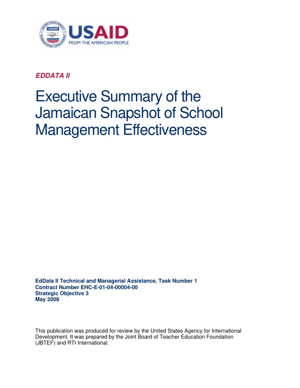 Executive summary of the Jamaican snapshot of school management effectiveness