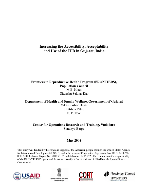 Increasing the accessibility, acceptability and use of the IUD in Gujarat, India