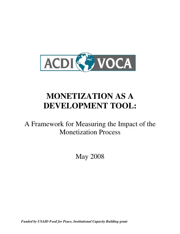 Monetization as a development tool : a framework for measuring the impact of the monetization process