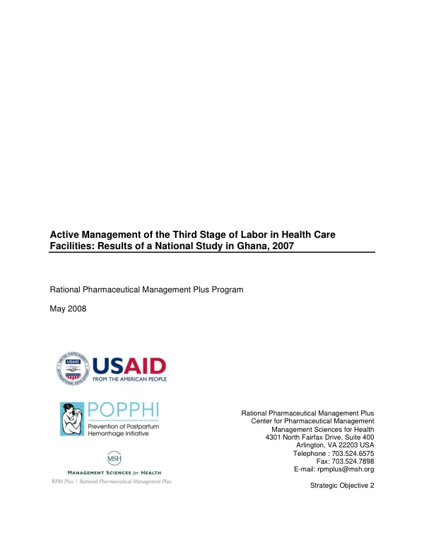 Active management of the third stage of labor in health care facilities : results of a national study in Ghana, 2007