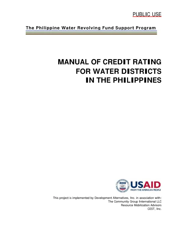 Manual of credit rating for water districts in the Philippines