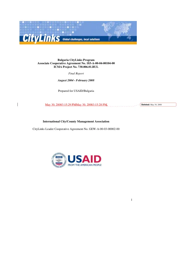 Bulgaria CityLinks program : final report, August 2004-February 2008