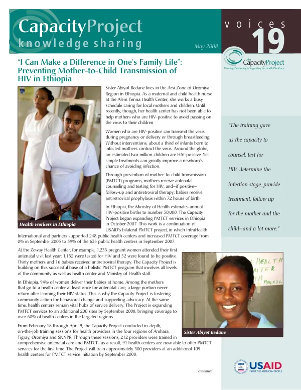 "I can make a difference in one"s family life" : preventing mother-to-child transmission of HIV in Ethiopia