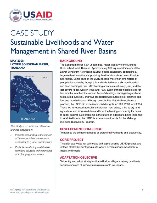 Case study : sustainable livelihooods and water management in shared river basins