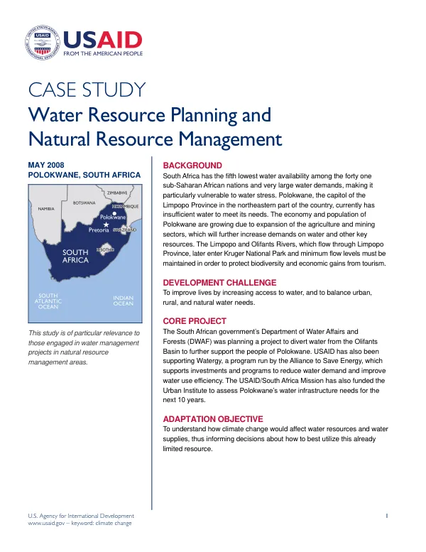 Case study : water resource planning and natural resource management