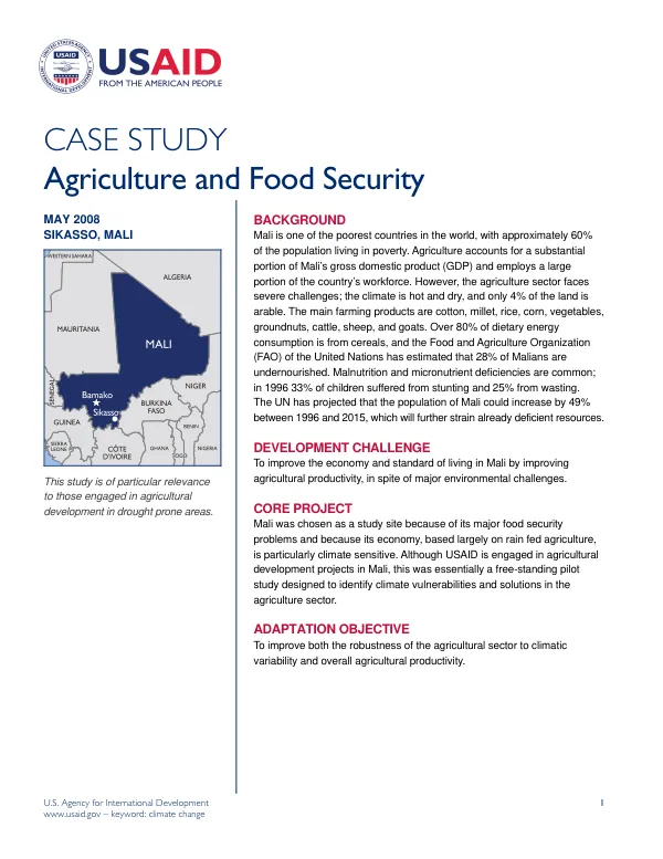 Case study : agriculture and food security