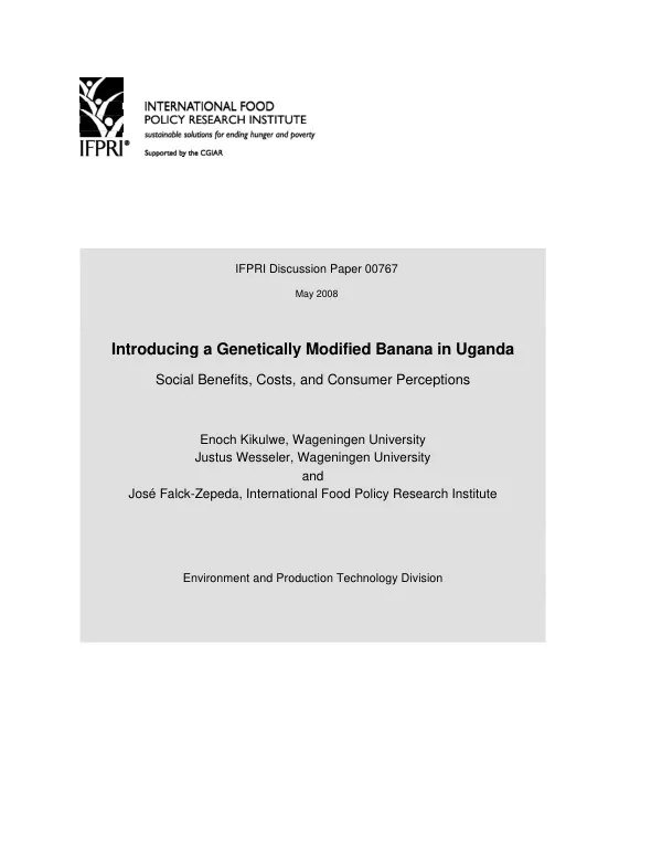 Introducing a genetically modified banana in Uganda : social benefits, costs, and consumer perceptions