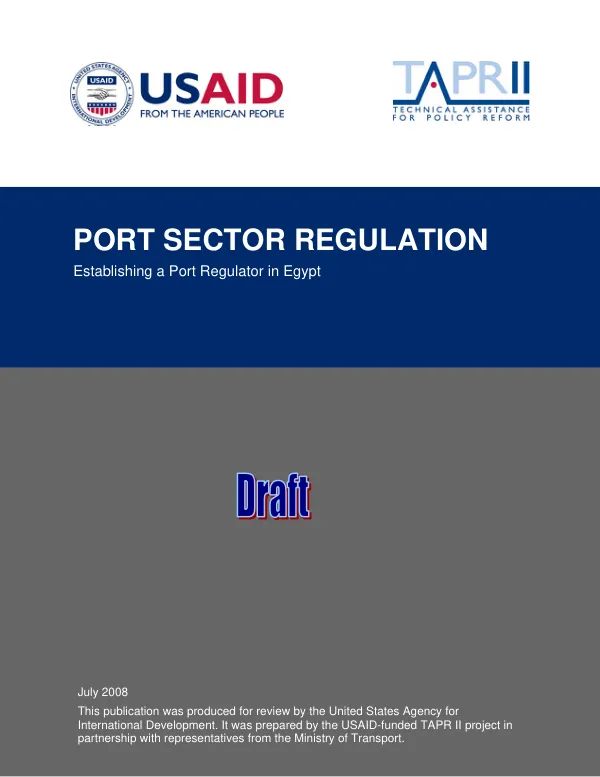 Port sector regulation : establishing a port regulator in Egypt