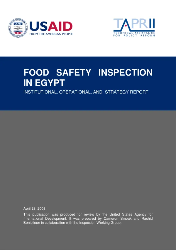 Food safety inspection in Egypt : institutional, operational, and strategy report