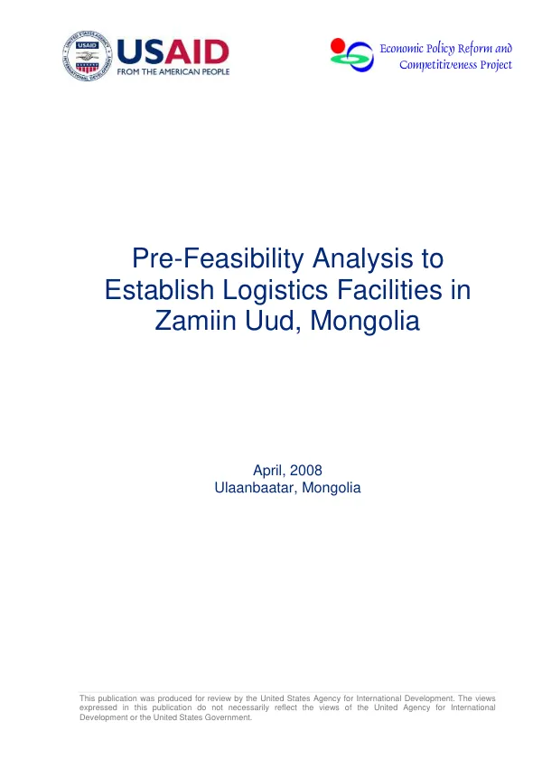 Pre-feasibility analysis to establish logistics facilities in Zamiin Uud, Mongolia