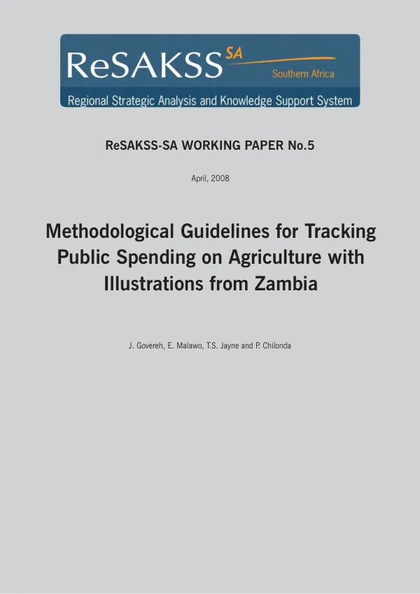 Methodological guidelines for tracking public spending on agriculture with illustrations from Zambia
