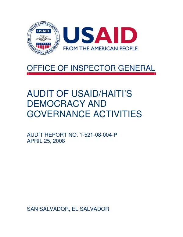 Audit of USAID/Haiti"s democracy and governance activities