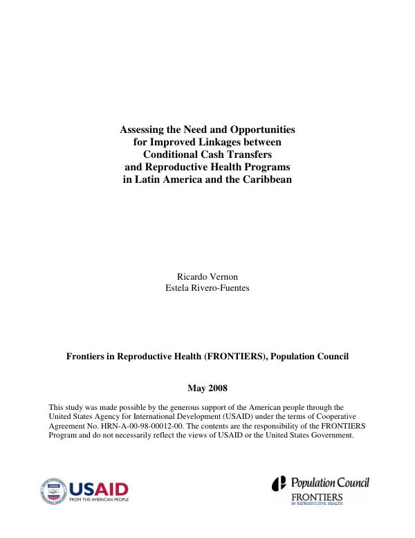 Assessing the need and opportunities for improved linkages between conditional cash transfers and reproductive health programs in Latin America and the Caribbean