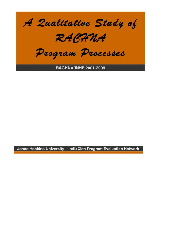 Qualitative study of RACHNA program processes : RACHNA/INHP 2001-2006