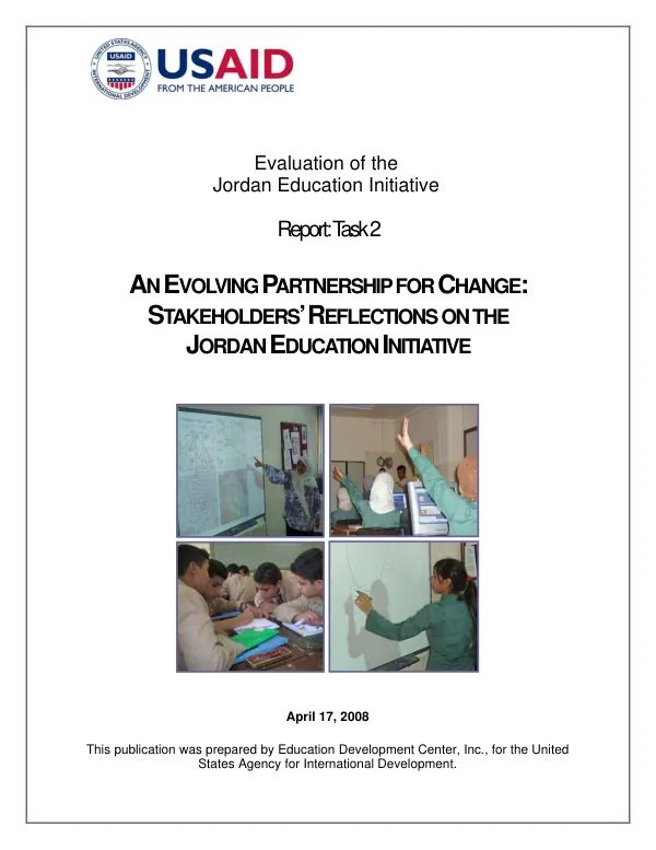 Evaluation of the Jordan education initiative : report task 2 -- an evolving partnership for change : stakeholders" reflections on the Jordan education initiative