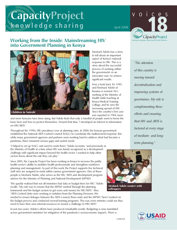 Working from the inside : mainstreaming HIV into government planning in Kenya