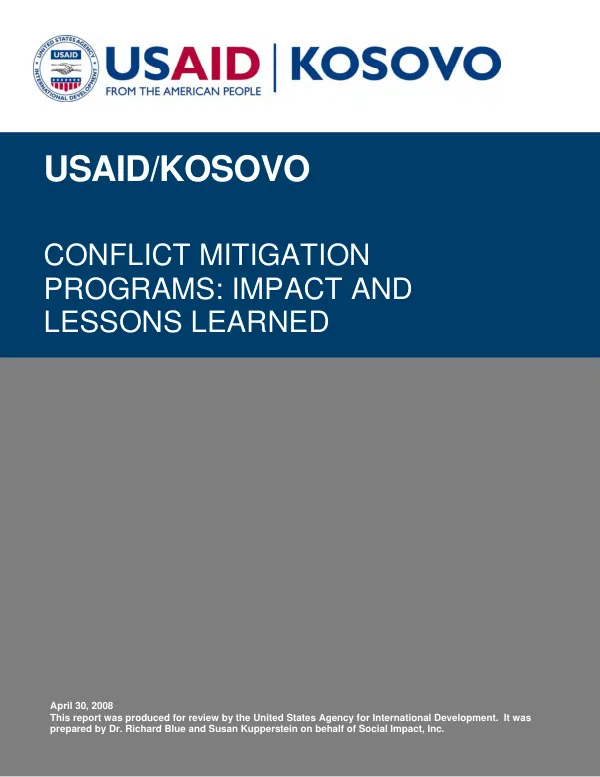 USAID/Kosovo conflict mitigation programs : impact and lessons learned