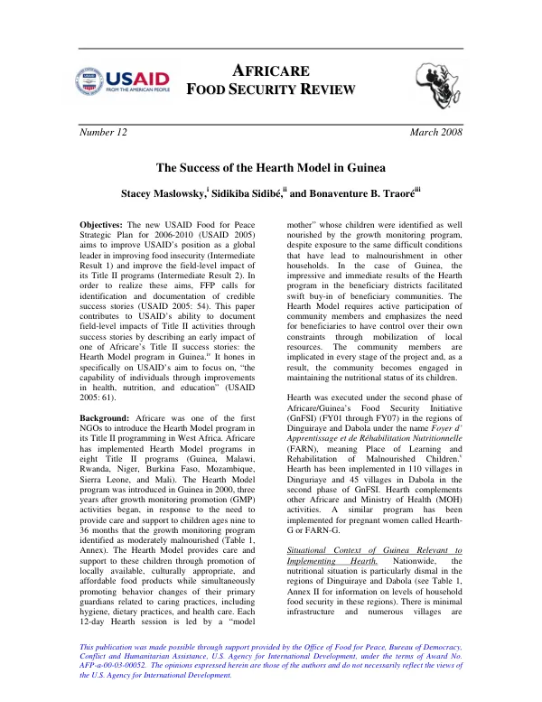 The success of the hearth model in Guinea