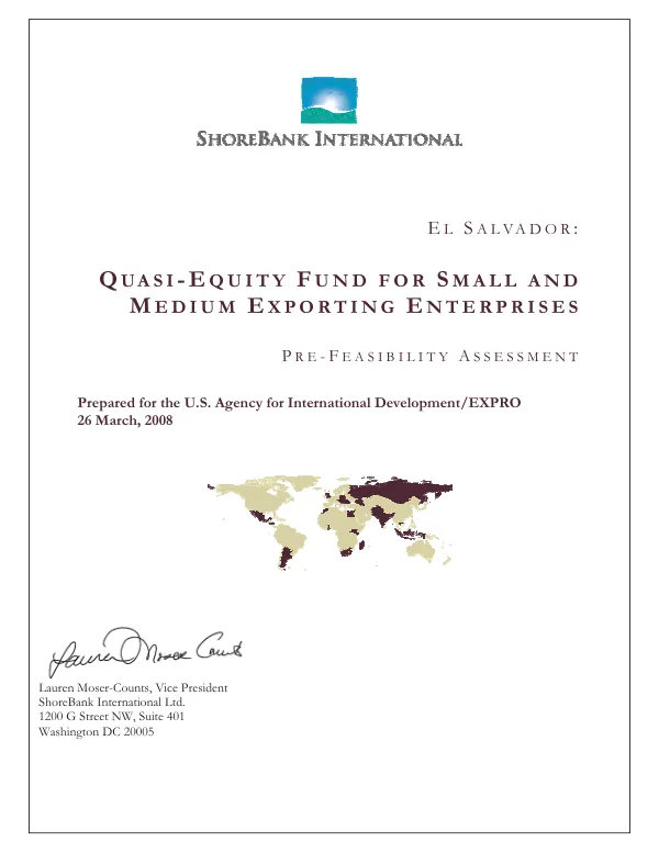 Quasi-equity fund for small and medium exporting enterprises : pre-feasibility assessment