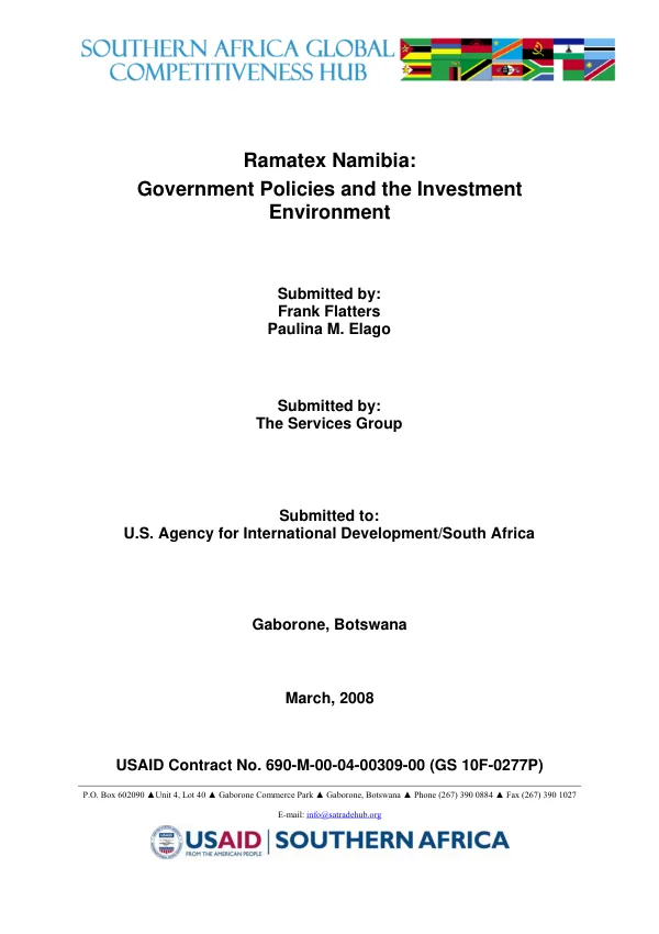 Ramatex Namibia : government policies and the investment environment