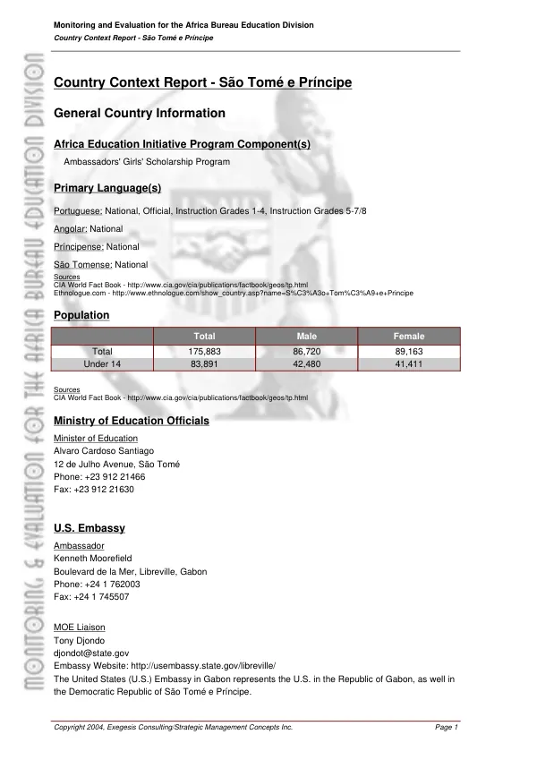 Country context report : Sao Tome e Principe