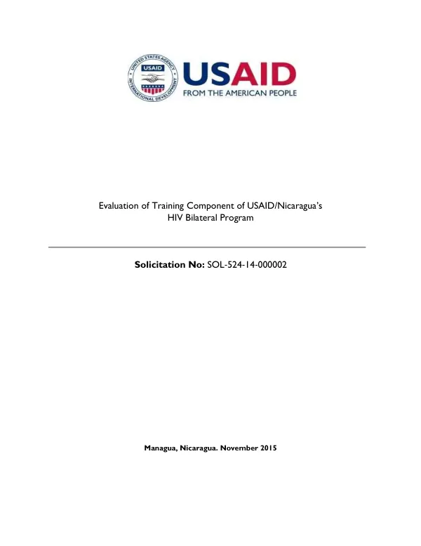 Evaluation of training component of USAID/Nicaragua's HIV bilateral program