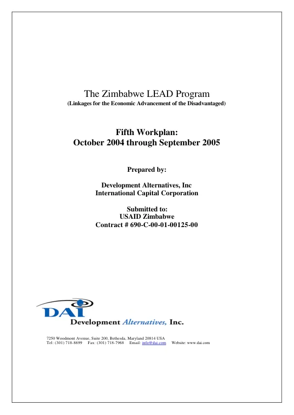 The Zimbabwe LEAD program (linkages for the economic advancement of the disadvantaged) : fifth workplan, October 2004 through September 2005