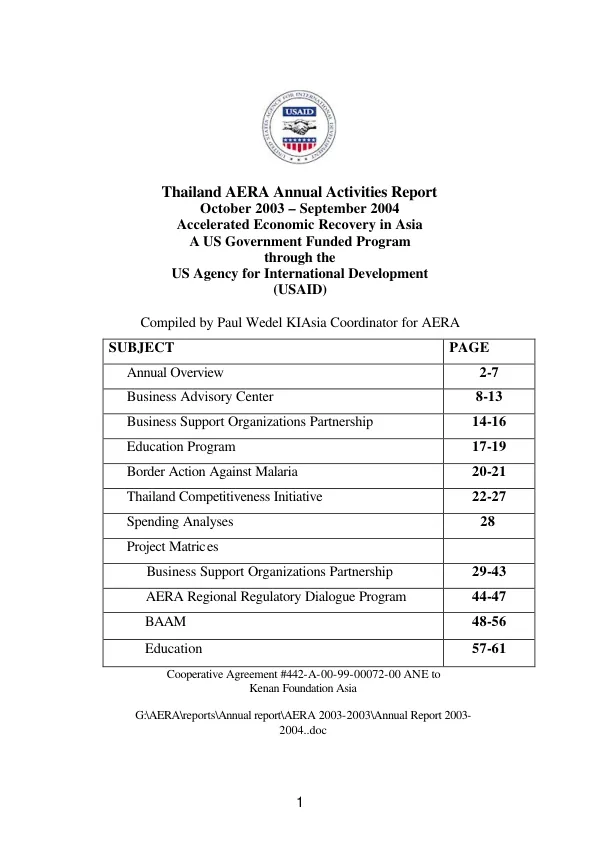 Thailand AERA annual activities report, October 2003-September 2004
