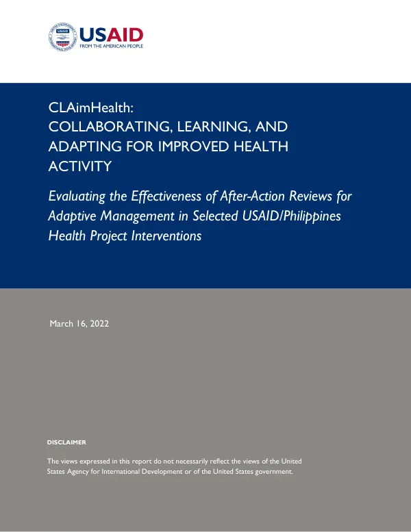 Evaluating the effectiveness of after-action reviews for adaptive management in selected USAID/Philippines health project interventions